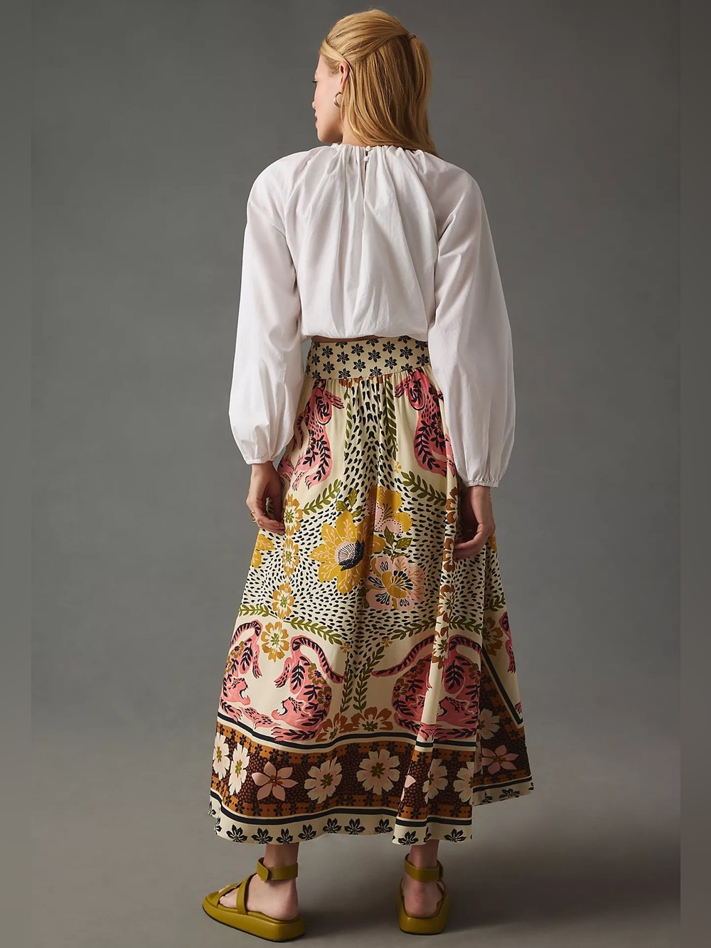 NWT Farm Rio Anthropologie Safari Maxi Skirt Tiger Animal Boho Tropical Cream M - Picture 5 of 8